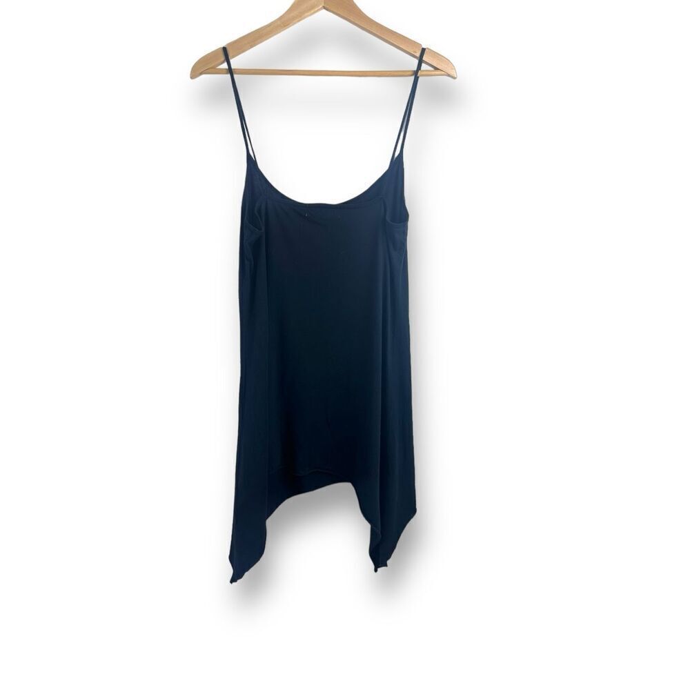 Coin 1804 Women's L Asymetrical Draped Cami Tank Top Black Lagenlook 100% Cotton
